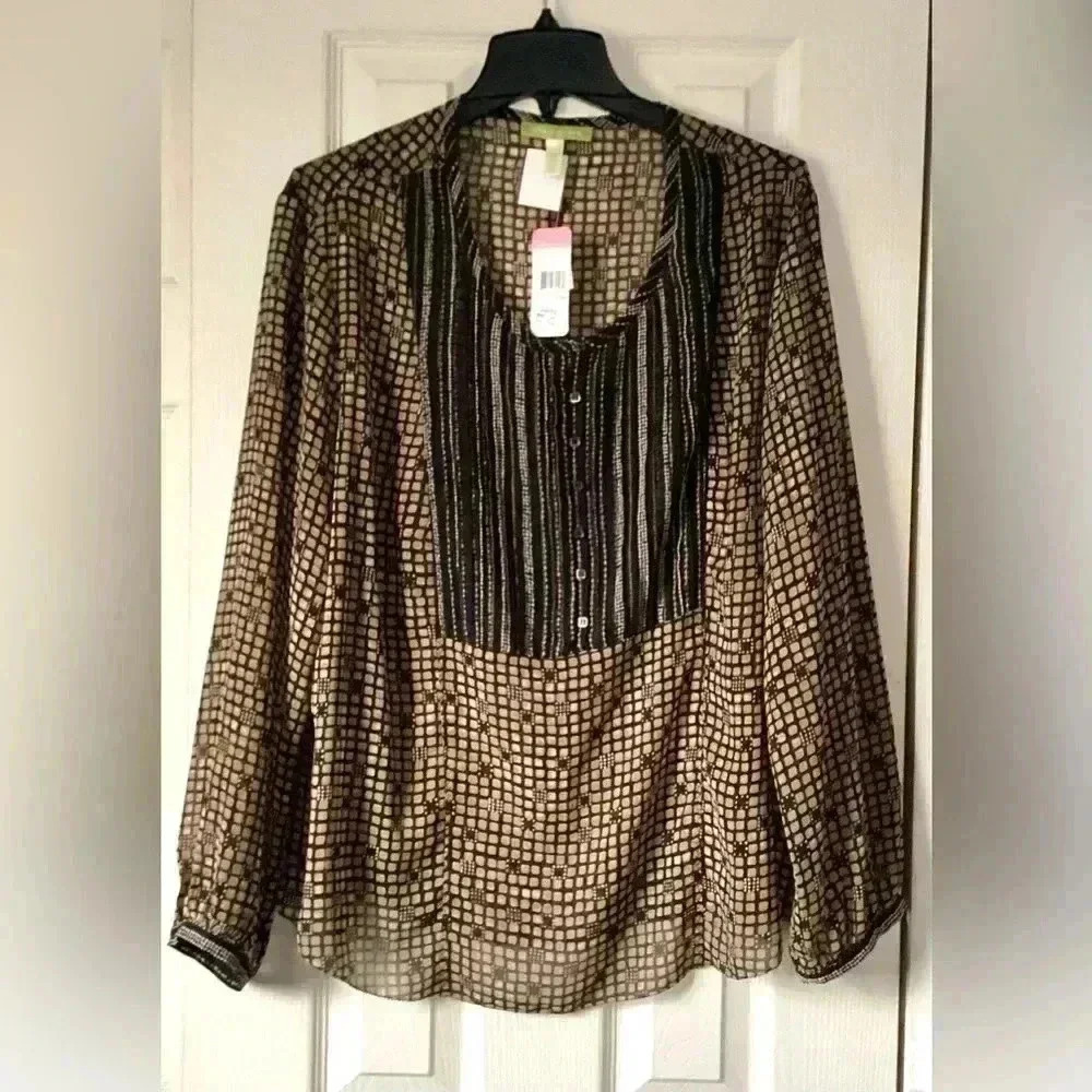 NWT Sigrid Olsen Sheer Top Brown size 16W